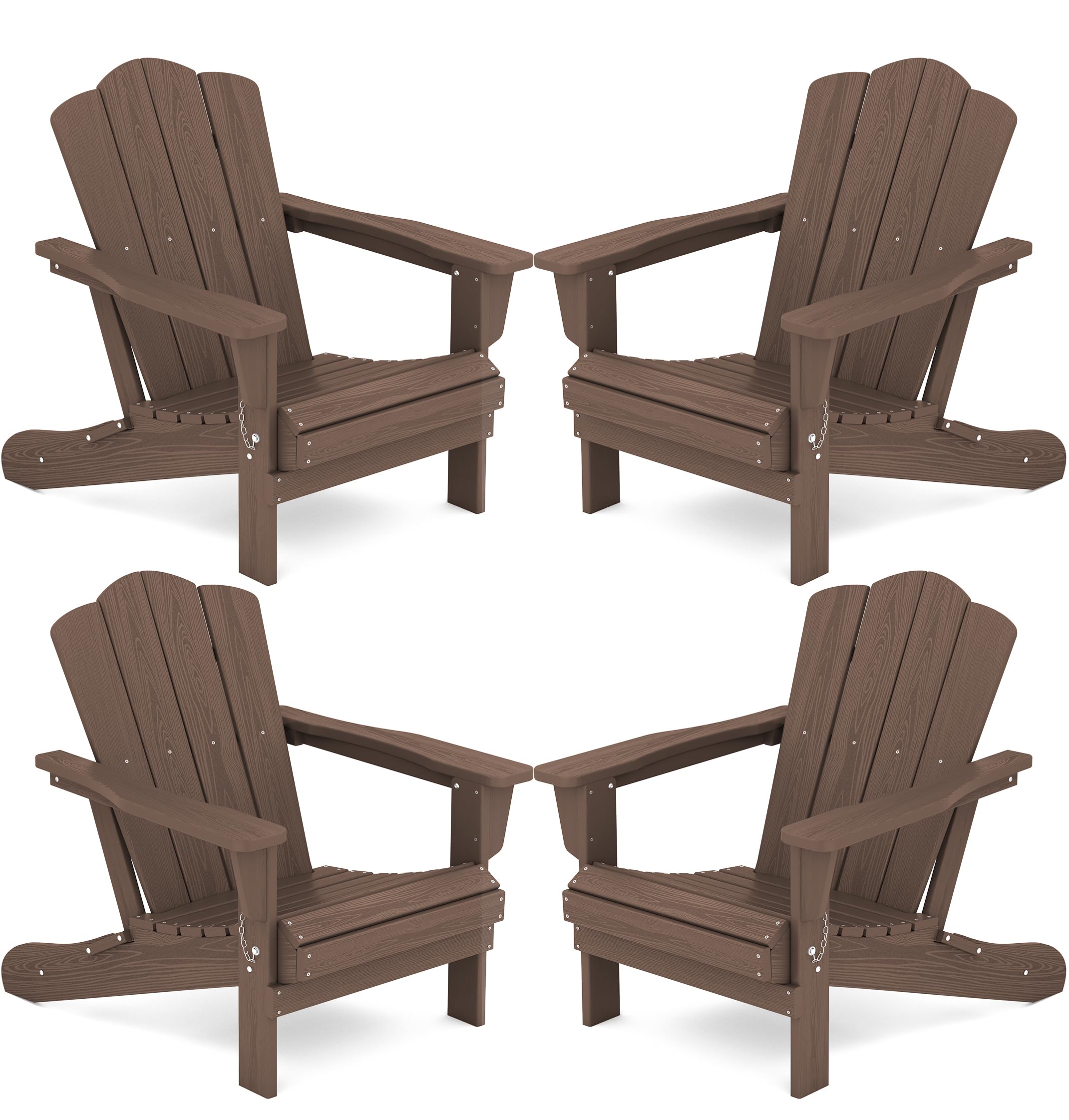 Kingyes Folding Adirondack Chair Set Of 4, Hdpe All-Weather Folding Adirondack Chair, Brown